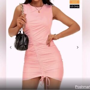 Bodycon ruched mini dress peachy pink medium